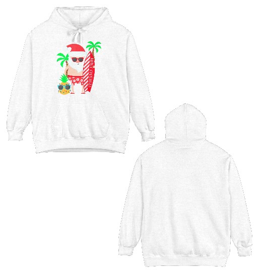 Santa Surfing Hawaiian Beach Christmas In July Double Sided Hoodies