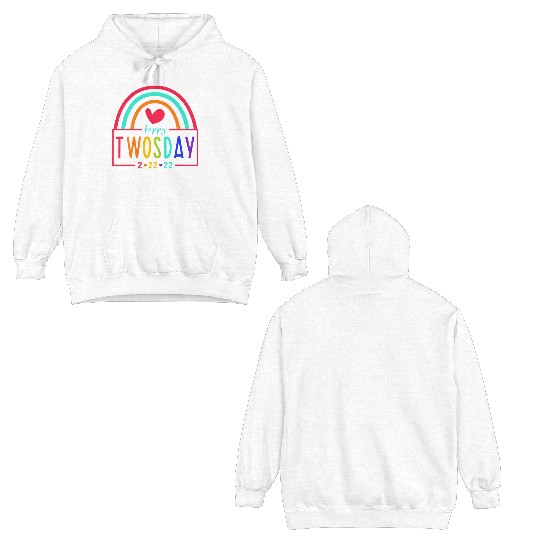 February 2Nd 2022 2-22-22 School Rainbow Happy Two Double Sided Hoodies