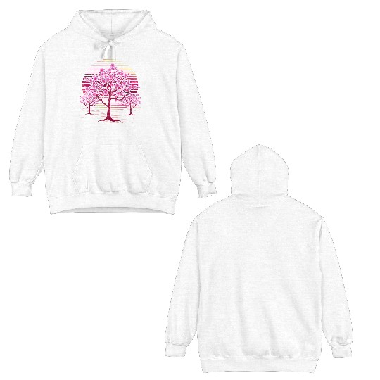 Japanese sakura tree gift retro cherry blossoms Double Sided Hoodies