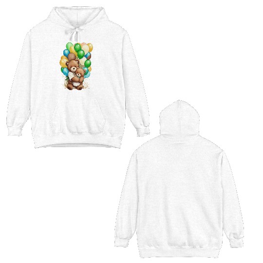 Bear water color and his balloon Double Sided Hoodies