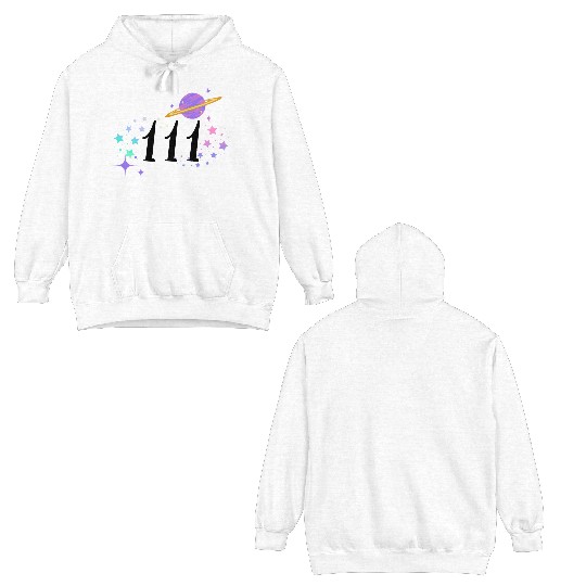 Angel Numbers 111 Purple Saturn with Stars Double Sided Hoodies