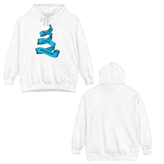 Peace love freedom blue Double Sided Hoodies