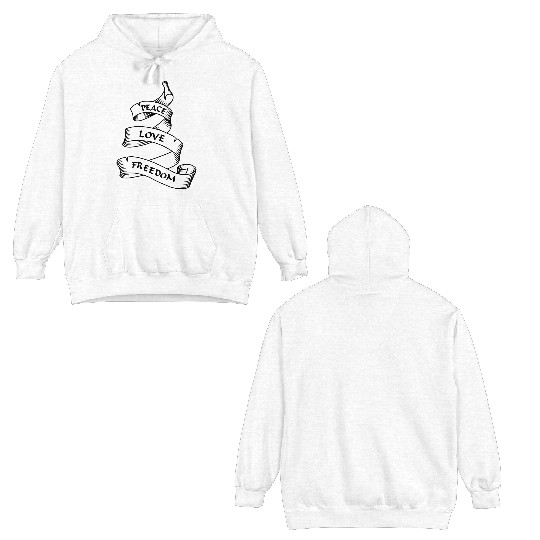 Peace love freedom blue pennant or banner Double Sided Hoodies