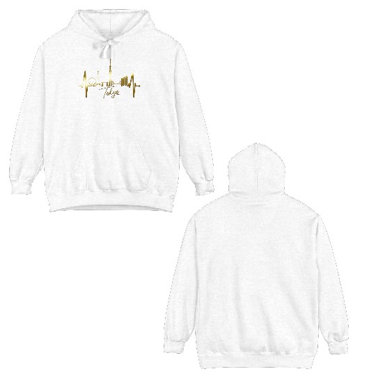 Tokyo Skyline Heartbeat Japanese Heart Love Tokyo Double Sided Hoodies