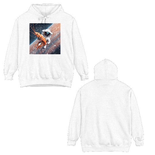 Astronaut in space with shrimp Double Sided Hoodies