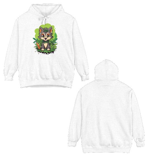 Digital Art Wolf Puppy Wearing Blue Wig Sitting Double Sided Hoodies