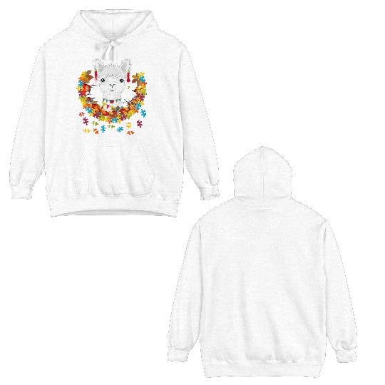 decorated alpaca in an autumnal setting Double Sided Hoodies