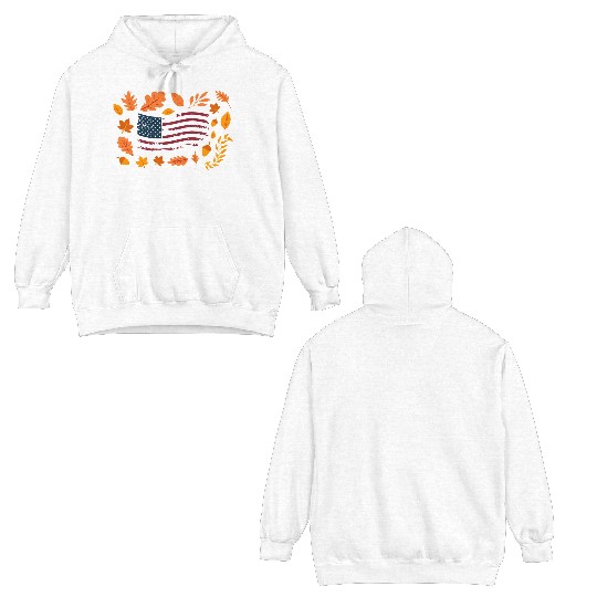 American (USA) Flag in Autumn Leaves | Patriotic Double Sided Hoodies