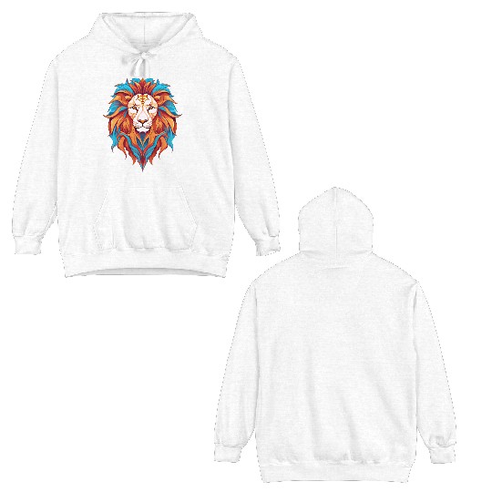 Lion Head Art in Colorful Graphics - Blue Orange Double Sided Hoodies
