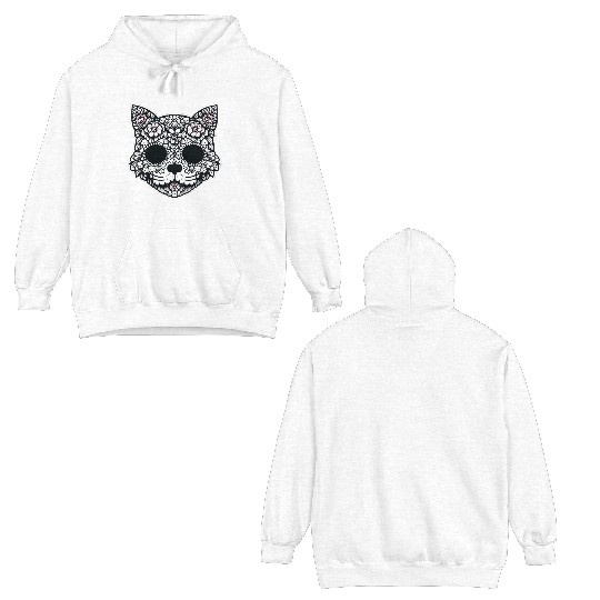Monochromatic Floral Cat Double Sided Hoodies