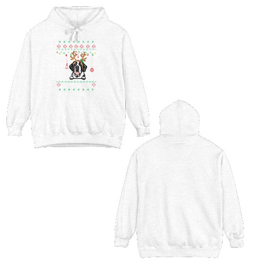Saint Bernard Dog Reindeer Ugly Christmas Xmas Double Sided Hoodies