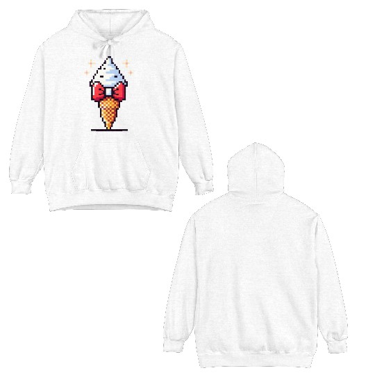 Whimsical 8-Bit Ice Cream: Retro Bow Tie Delight Double Sided Hoodies