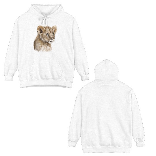Baby Lion Watercolor Painting portrait Double Sided Hoodies