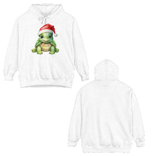 cute green sea turtle wearing a Santa hat Double Sided Hoodies
