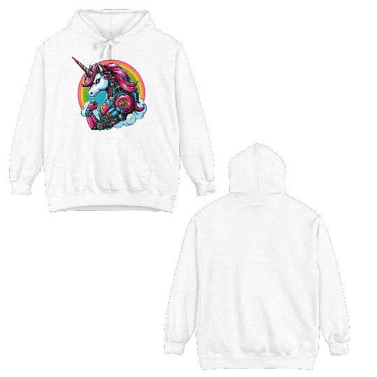 Unicorn Robot Cyborg Rainbow Science Fiction Double Sided Hoodies