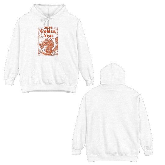 Golden Year Dragon Majestic White Double Sided Hoodies