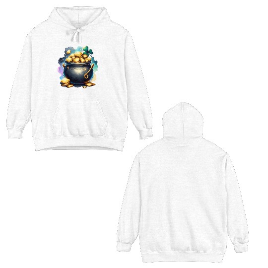 Saint Patrick's Day Gold Pot With Clover Double Sided Hoodies