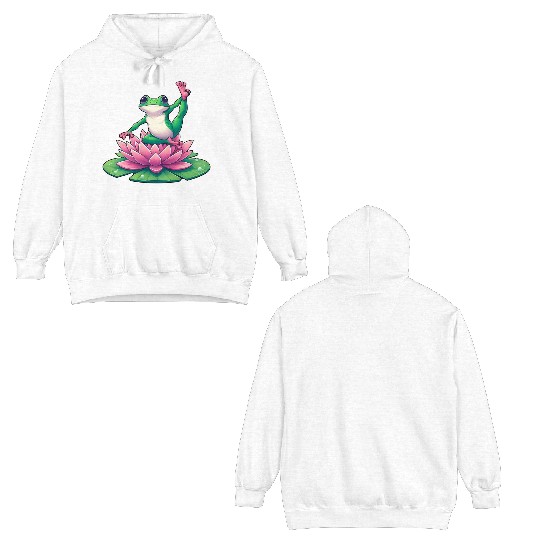 Frog Yoga Meditation on Water Lily Double Sided Hoodies