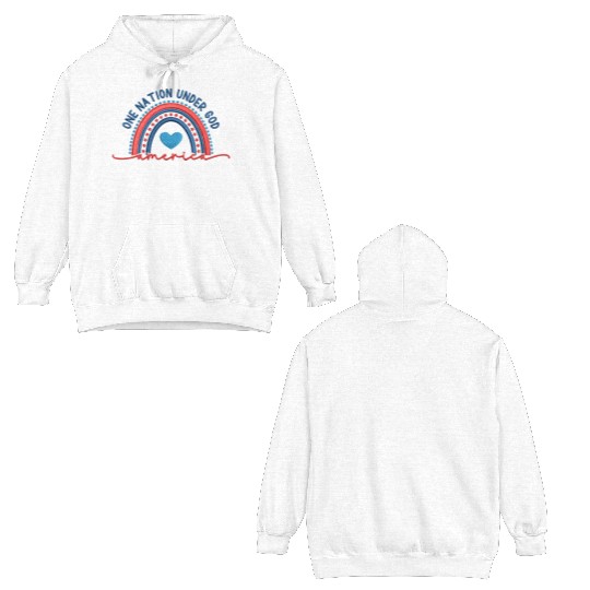 One Nation Under God Rainbow Embroidery Effect Double Sided Hoodies