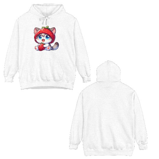 Cute Cat Strawberry Fruit Hat Quirky Double Sided Hoodies
