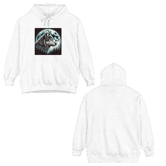 Nature Moon Alpha Cute Wolf Moon nature Double Sided Hoodies