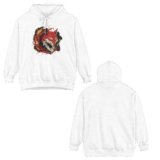 Illustration of a fox's head in red and black. Double Sided Hoodies