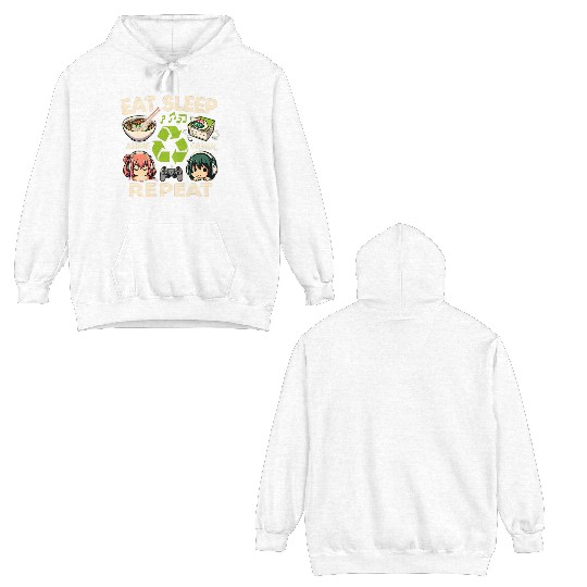 Cute Anime Eat Sleep Anime Repeat Manga Double Sided Hoodies
