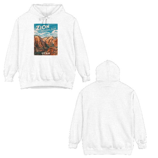 Vintage Travel Zion National Park Utah Landscape Double Sided Hoodies