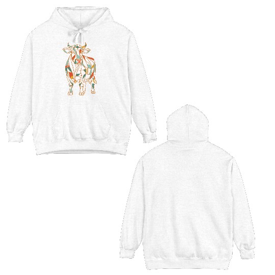 Geometric Farm Animal Graphic Vibrant Cow Double Sided Hoodies