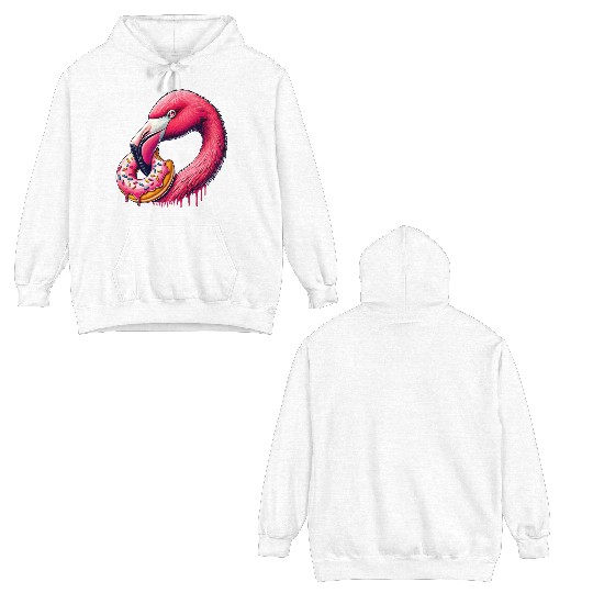 funny feast for the eyes - flamingo with donut Double Sided Hoodies