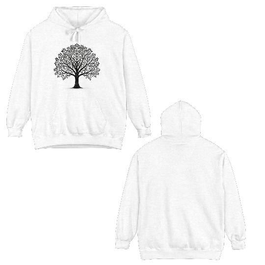 black silhouette, tree, vector, minimalist style, Double Sided Hoodies