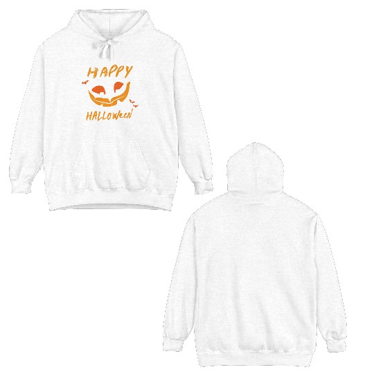 "Happy Halloween" Orange Design on Black Double Sided Hoodies