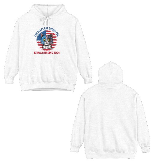 Retro Childless Cat Ladies For Kamala Harris 2024 Double Sided Hoodies