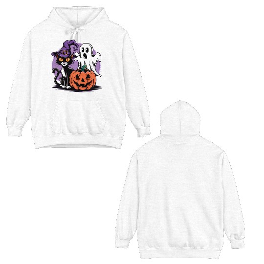 Spooky Black Cat Pumpkin boo ghost Halloween Double Sided Hoodies