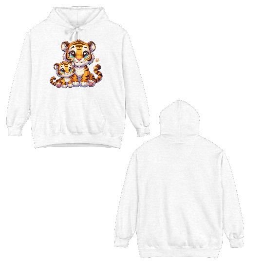 Adorable Mommy and Baby Tiger Illustration with Double Sided Hoodies