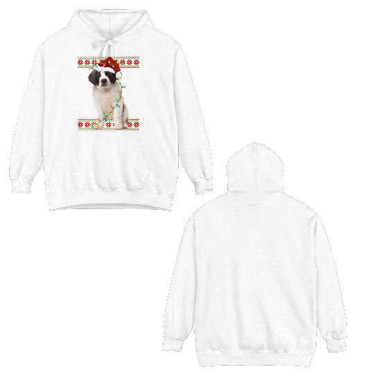 Saint Bernard Dog Ugly Christmas Lights Double Sided Hoodies