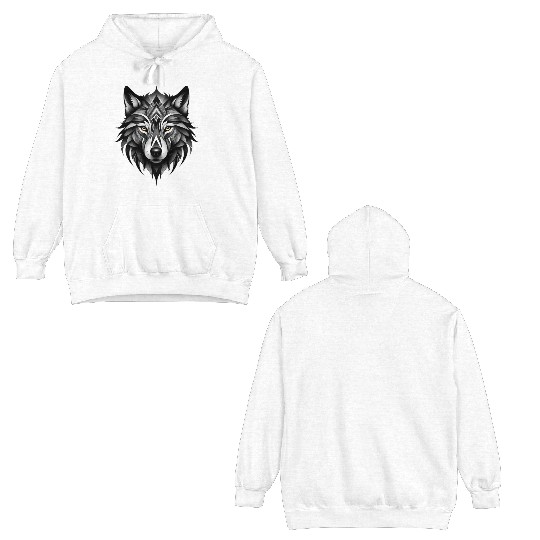 Black and White Geometric Wolf Double Sided Hoodies