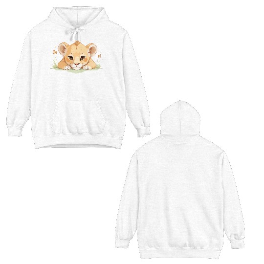 Lion cub with butterflies Double Sided Hoodies