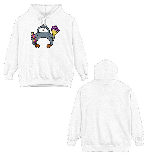 penguin with flowers and sweets Double Sided Hoodies