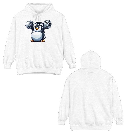 Penguin Barbell Workout Funny Cute Fitness Double Sided Hoodies