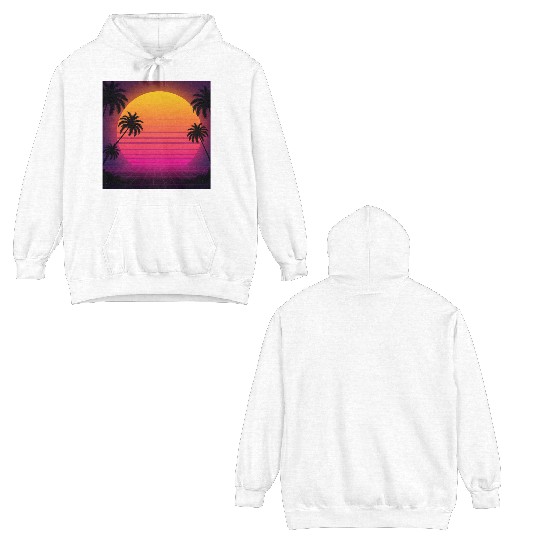 Retro Sunset with Palm Trees Double Sided Hoodies