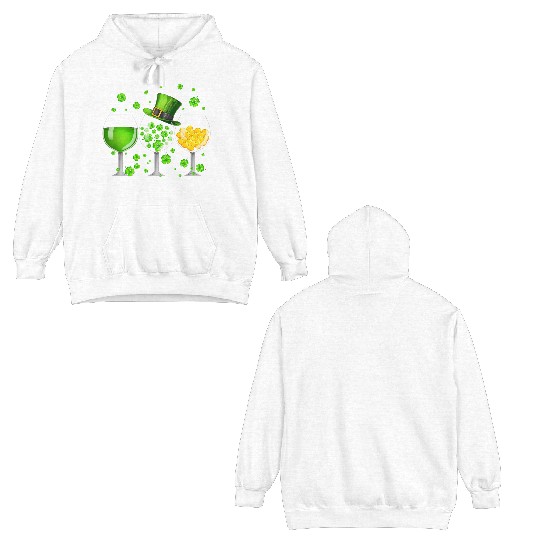 Wine St Patricks Day Shamrock Wine Glasses Double Sided Hoodies