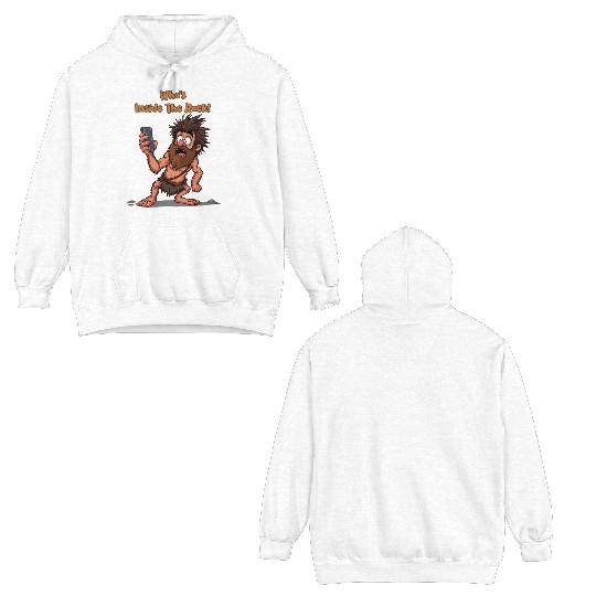 Funny Caveman – Stone Age Meets Modern Technology Double Sided Hoodies