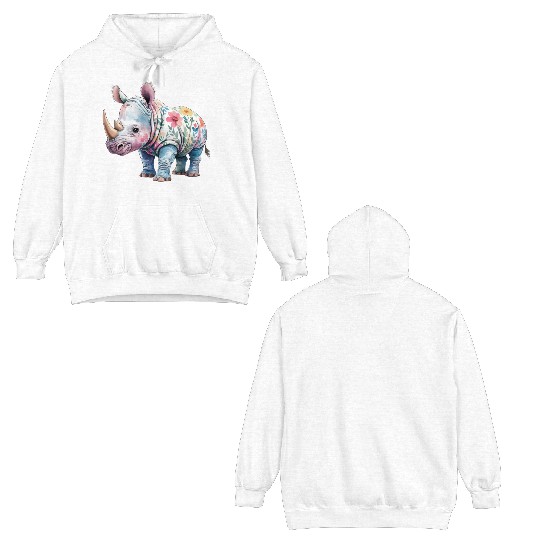 Floral Fantasy Rhino Double Sided Hoodies