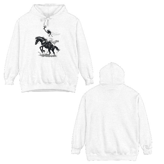 Western Cowgirl Bride on Bucking Horse – Grayscale Double Sided Hoodies