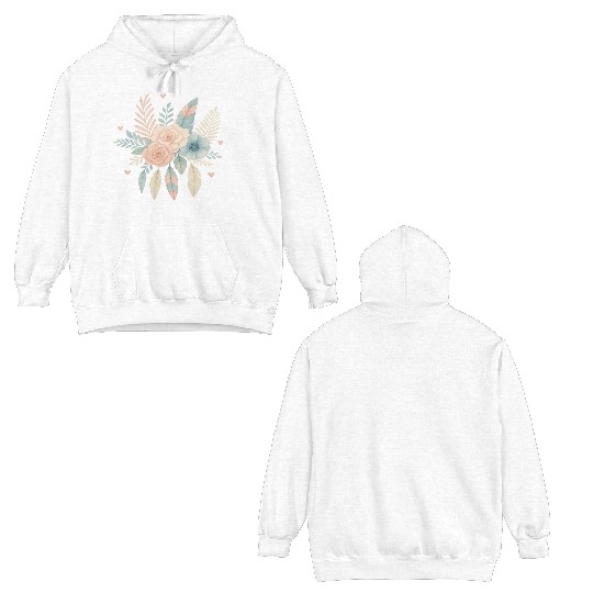 Boho Floral Watercolor Feather Bouquet - Aesthetic Double Sided Hoodies