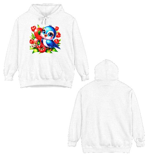 "Cute Blue Bird with Red Number 8 and Vibrant Tuli Double Sided Hoodies