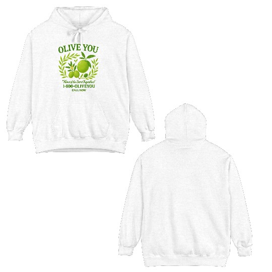 Olive You Cute Vintage Pun Graphic Double Sided Hoodies