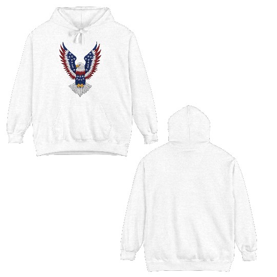 American Bald Eagle with USA Flag Wing Art Design Double Sided Hoodies