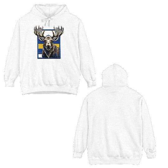 Swedish Reindeer Blue Yellow National Flag Design Double Sided Hoodies